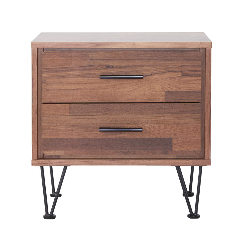 Table moderne en noyer avec 2 tiroirs de rangement pratiques et 2 pieds en épingle à cheveux élégants, idéaux pour le salon, fonctionnels
