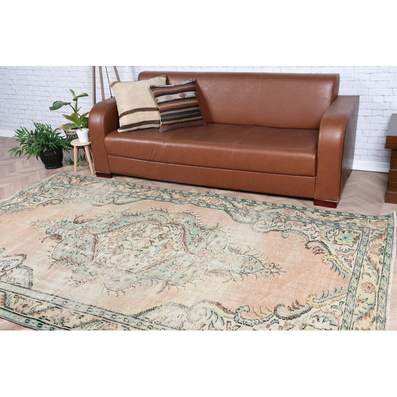 Grand tapis Oushak rétro beige en couleurs subtiles, idéal pour la décoration de chambre à coucher