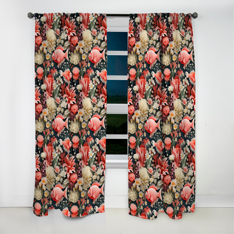 Motif tropical Coral Crest II - rideau floral - rideau occultant floral - 1 panneau, L 52 po x L 90 po