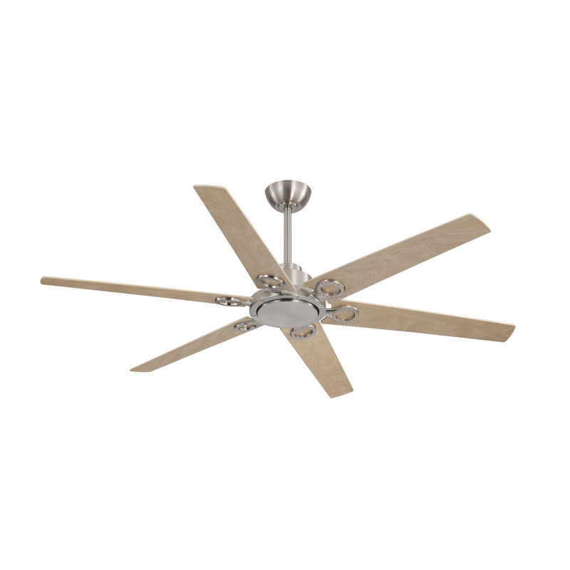 Ventilateur de plafond 64 po à 6 pales avec moteur à courant continu et réversible avec télécommande, Nickel, Bois naturel
