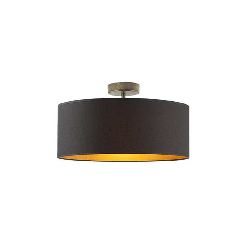Sunburg Fabric Semi Flush Mount, Gold, Black, 30cm H x 40cm W x 40cm D