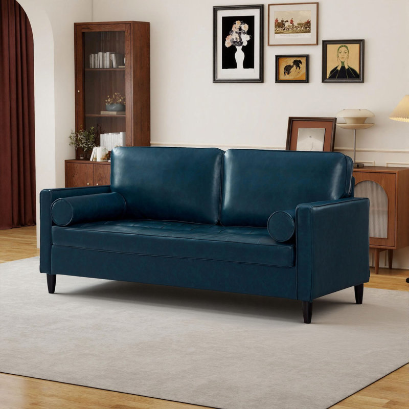 Canapé 74 po Classic, Navy Blue Faux Leather