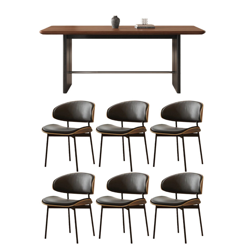 Simple dining table rectangular solid wood, 7 Pieces: Table, 6 Chairs, 29.53" H x 62.99" W x 31.5" D