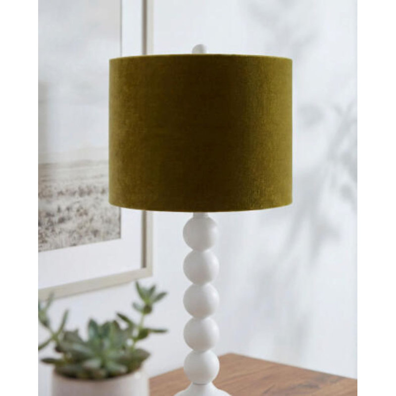 Elaine Table Lamp, White,  Dark Green, 27" H x 13" W x 15" D