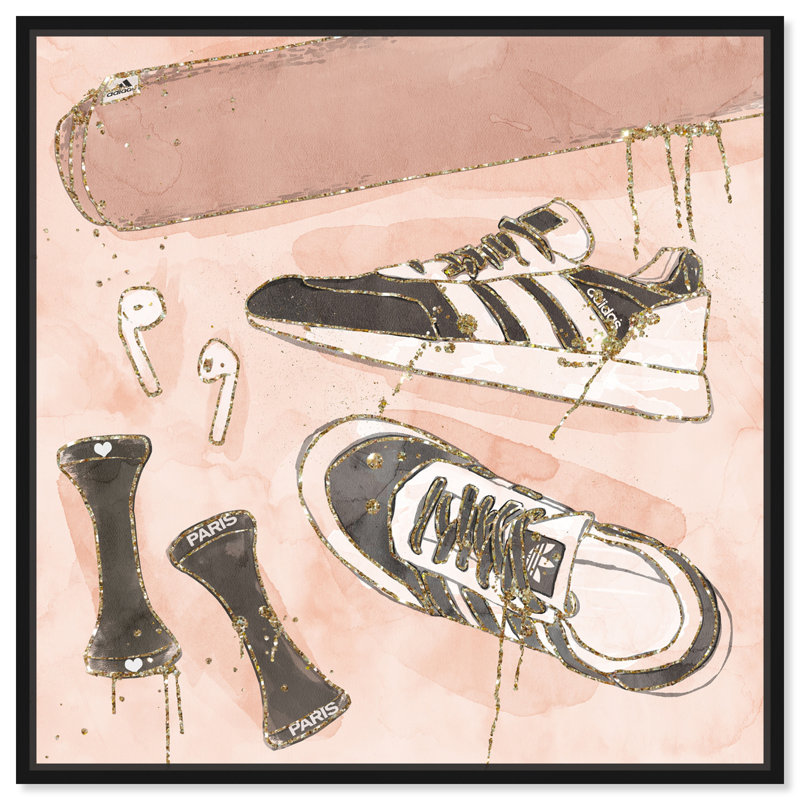 Workout routine Glam Shoes - impression d'art graphique, H 12 po x l 12 po x P 1,5 po, Black Framed