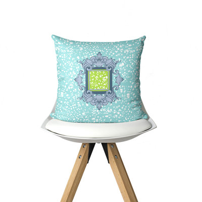 Connor Speckled Blue Indoor Pillow Cover With Vintage Filigree Centre Motif.