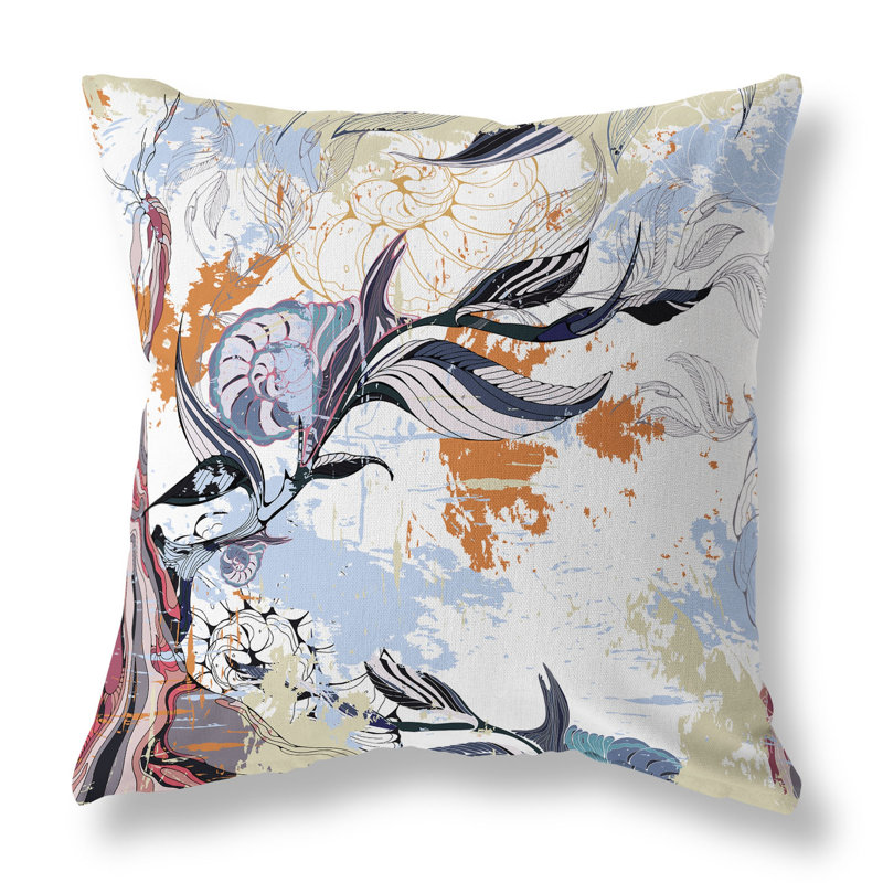 Leaf Lurker Broadcloth Throw Pillow, 18"H x 18"W, Blue/White/Orange