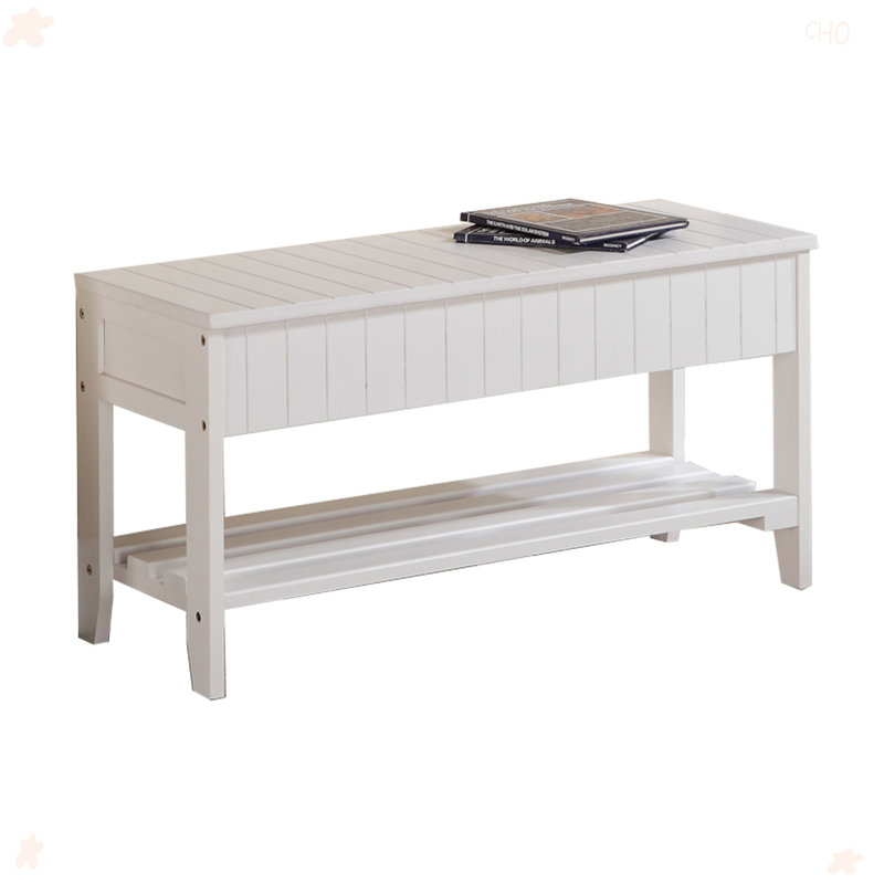 Solid Wood Shoe Bench With Storage For Enterway, White