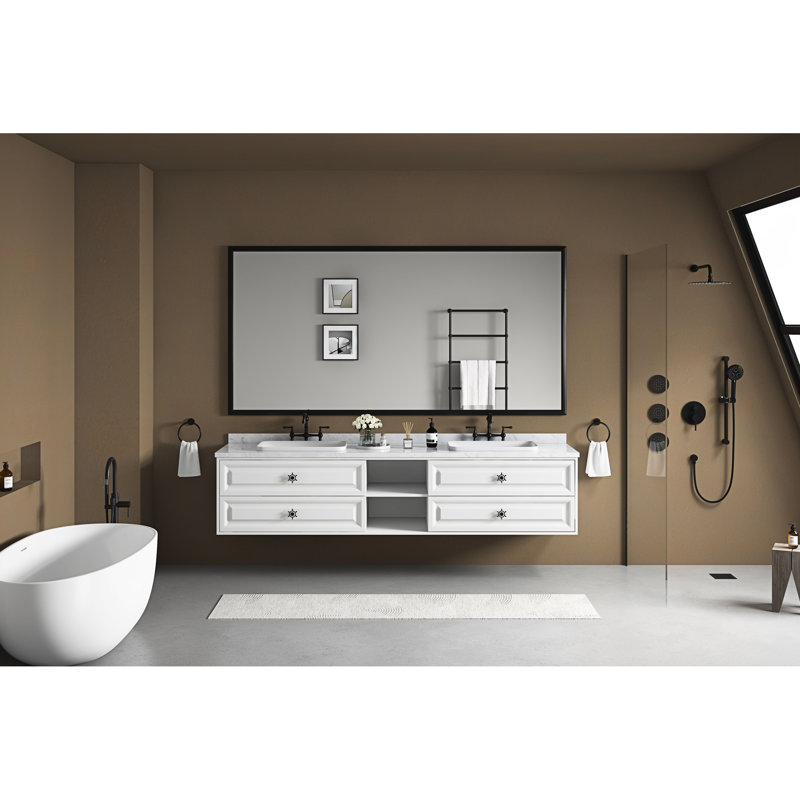 Miroir 96 po x 48 po à cadre en métal pour la salle de bain - antirouille, reflet transparent, noir mat, qui rehausse la corrosion rectangulaire de la maison, polyvalent