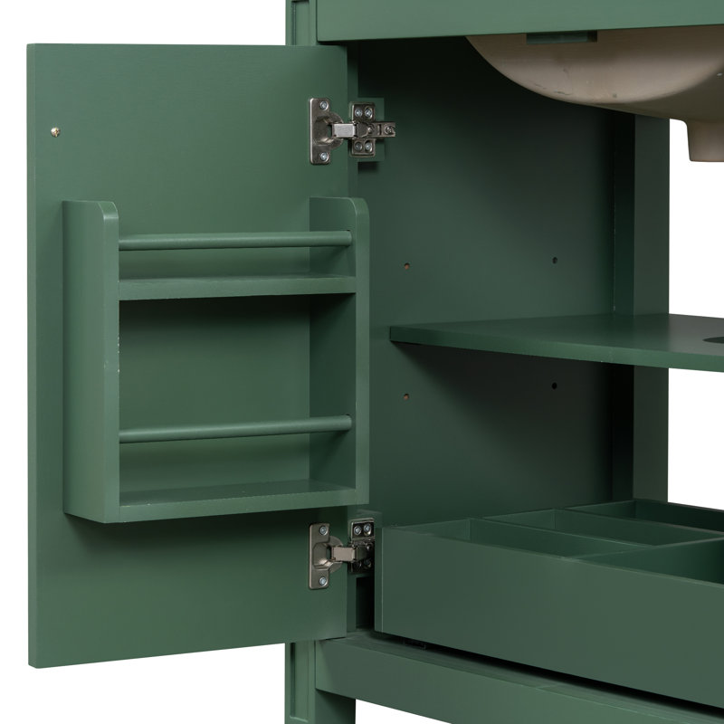 Meuble-lavabo de salle de bain avec lavabo, style rétro, Vert