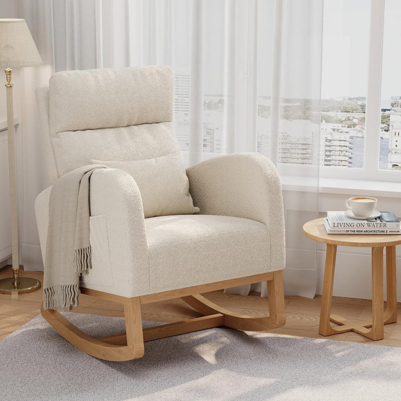 Chaise berçante en molleton Teddy, Blanc