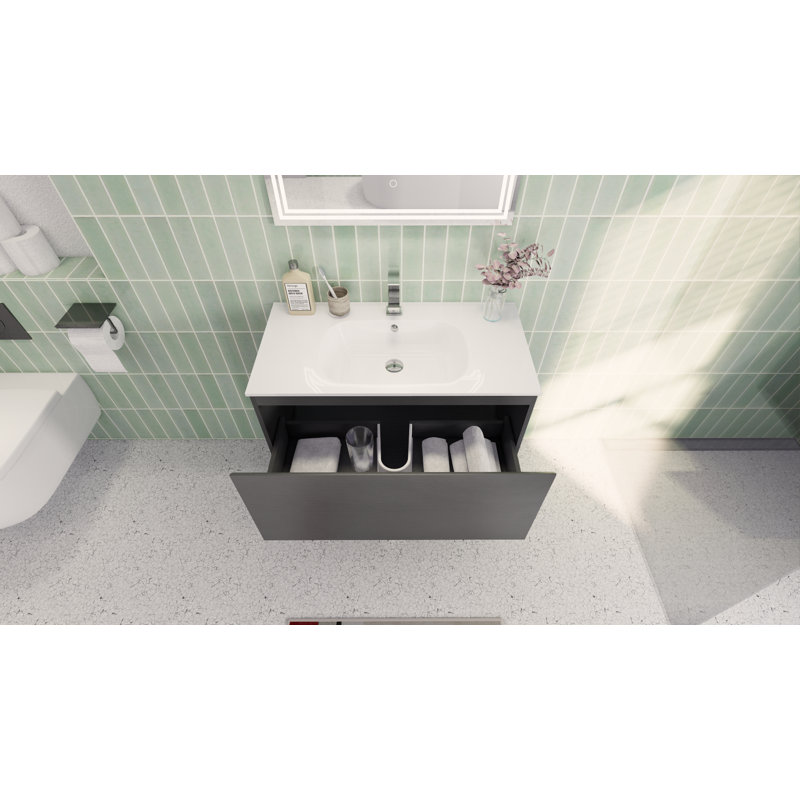 Ensemble de meuble-lavabo mural simple 36 "Tristan, Chêne foncé