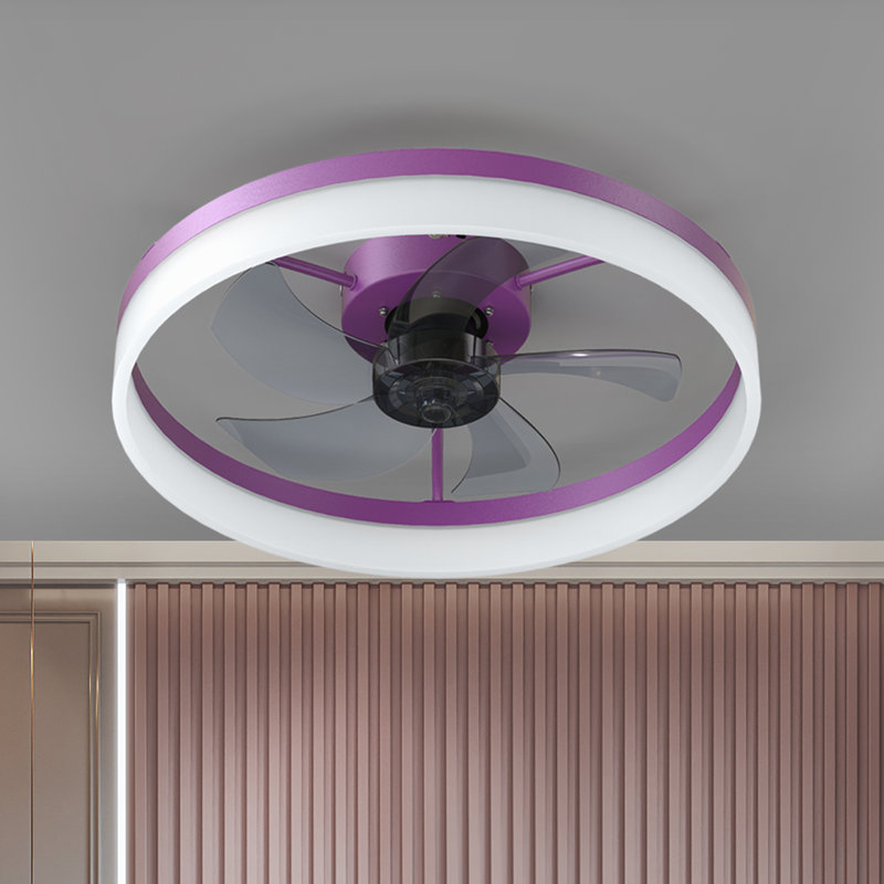 Frauly 19.7 Inch Led Enclosed Low Profile Ceiling Fan With Light, Purple, Remote Control