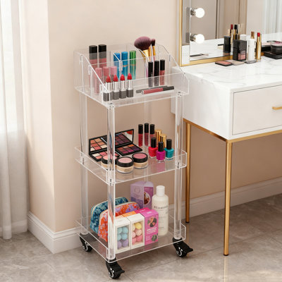 Étagère de rangement multi-usage en acrylique à 3 niveaux avec roulettes