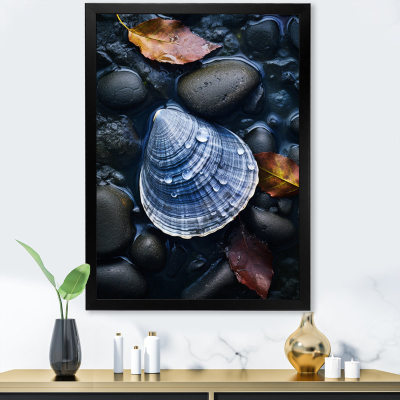 «Kapellen Grey Clam Dappled Profondeurs», reproduction sur toile, Cadre photo noir, H 32 po x l 16 po x P 1 po