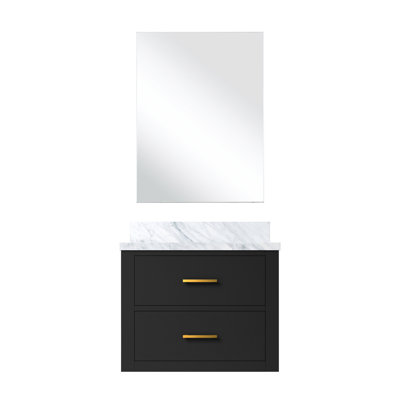 Meuble-lavabo noir avec comptoir en acrylique 18 po Miroir inclus - fermeture en douceur, bois massif, panneaux l 24 po x H avec structure en bois, contreplaqué