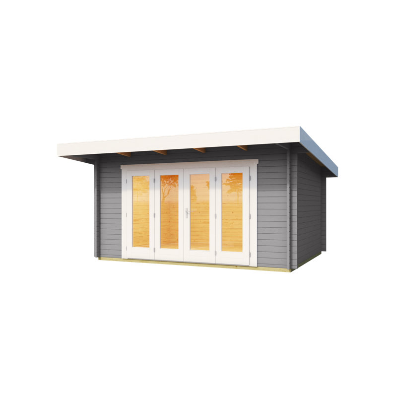 Lasita - 13 x 10 Ft. Premium Log Cabin With Tempered Double Glazed Bifold Doors (44mm), Light Grey