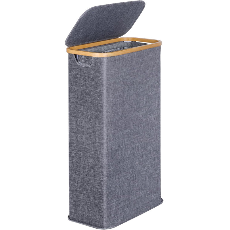 Bhargava Fabric and Bamboo Laundry Hamper, 70 x 41 x 22, Blue Grey