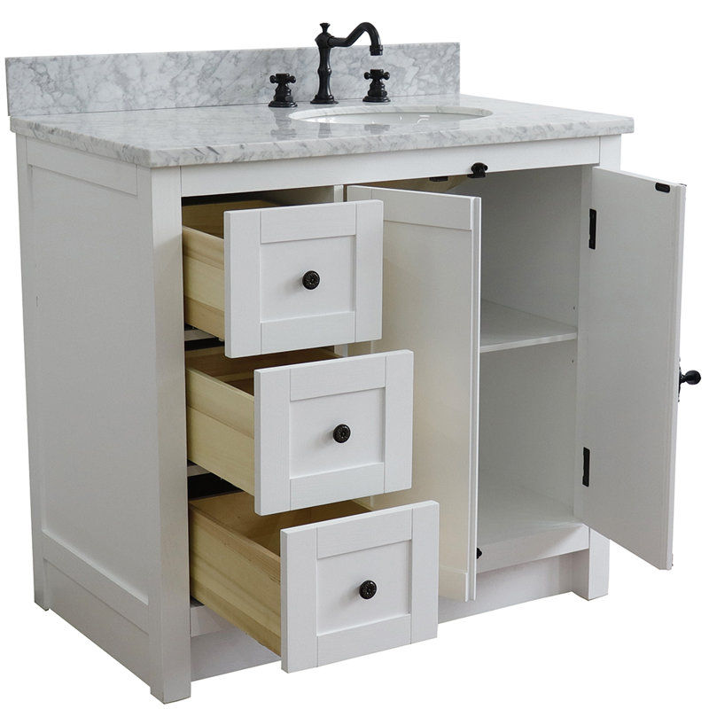 Ensemble de meuble-lavabo simple 37 po Seshadri, Marbre de Carrare blanc, Glacier cendré
