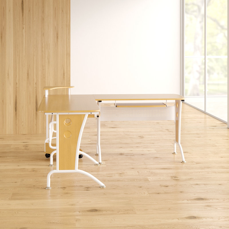 Ouida L-Shaped Metal Base Computer Desk, Oak