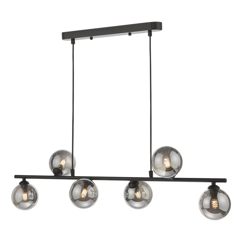Spiral 6LT BAR PENDANT GLS, Matt Black/Smoked, 150cm H x 82.5cm W x 82.5cm D