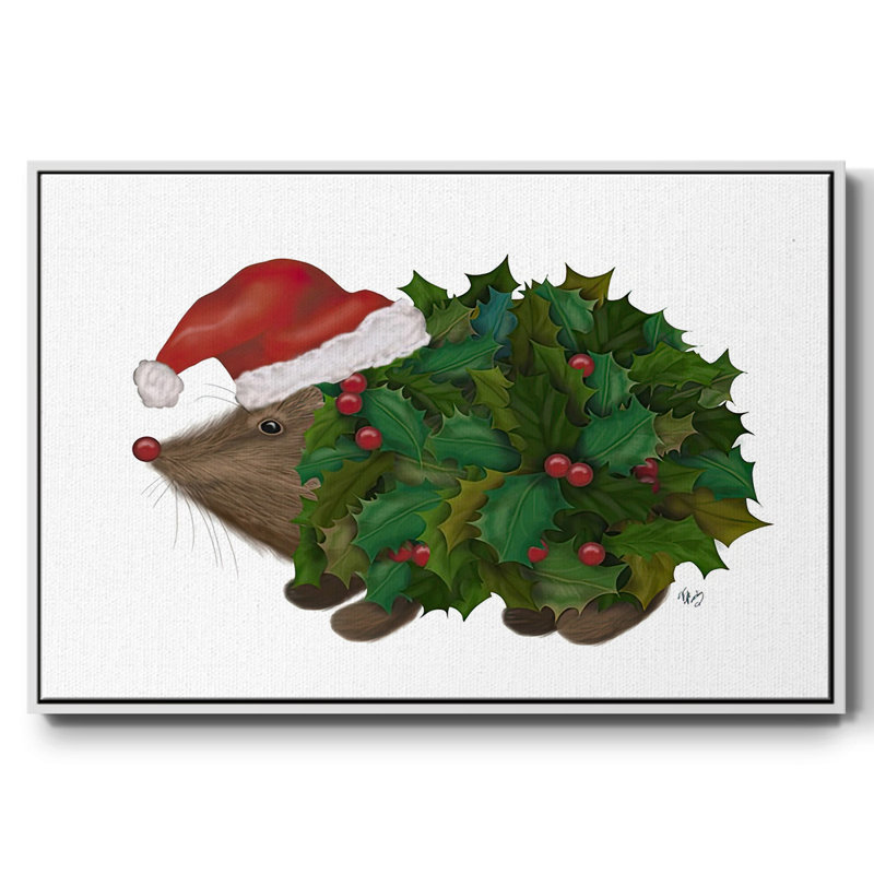 Hérisson de Noël encadré sur toile, H 17 po x l 25 po x P 1,5 po, Cadre blanc