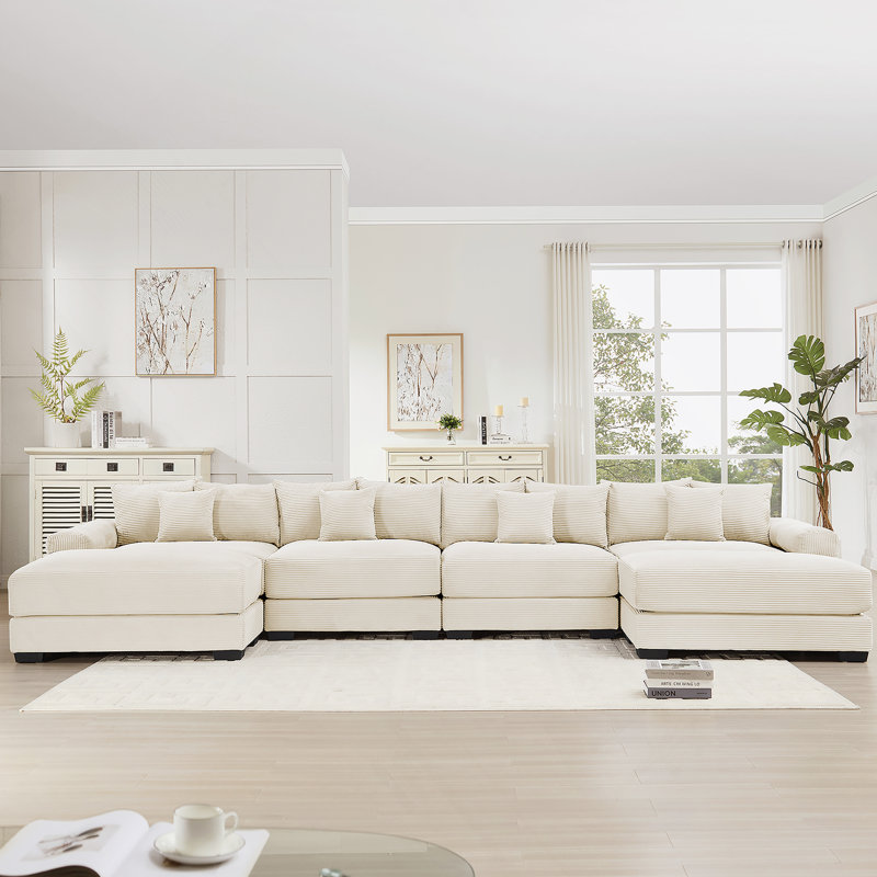 Canapé modulaire surdimensionné en U de 170 po Cloud, Velours côtelé beige