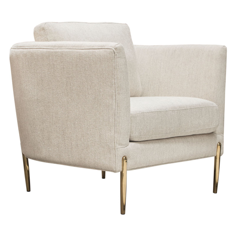 Fauteuil Meny Modern Accent, tissu texturé crème clair, métal doré