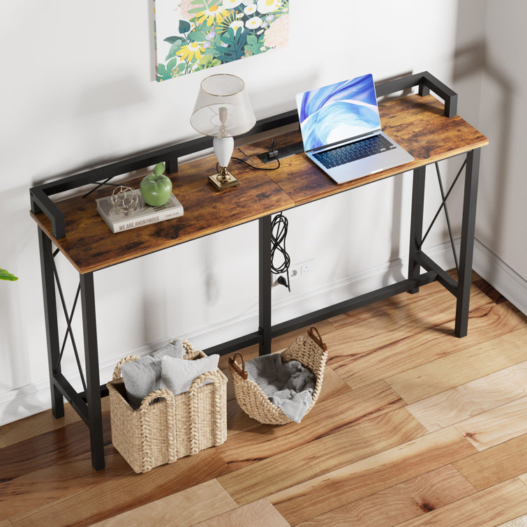 Ramsdell Console Table with Charging Station Behind Couch Table Skinny Narrow Sofa Entryway Table