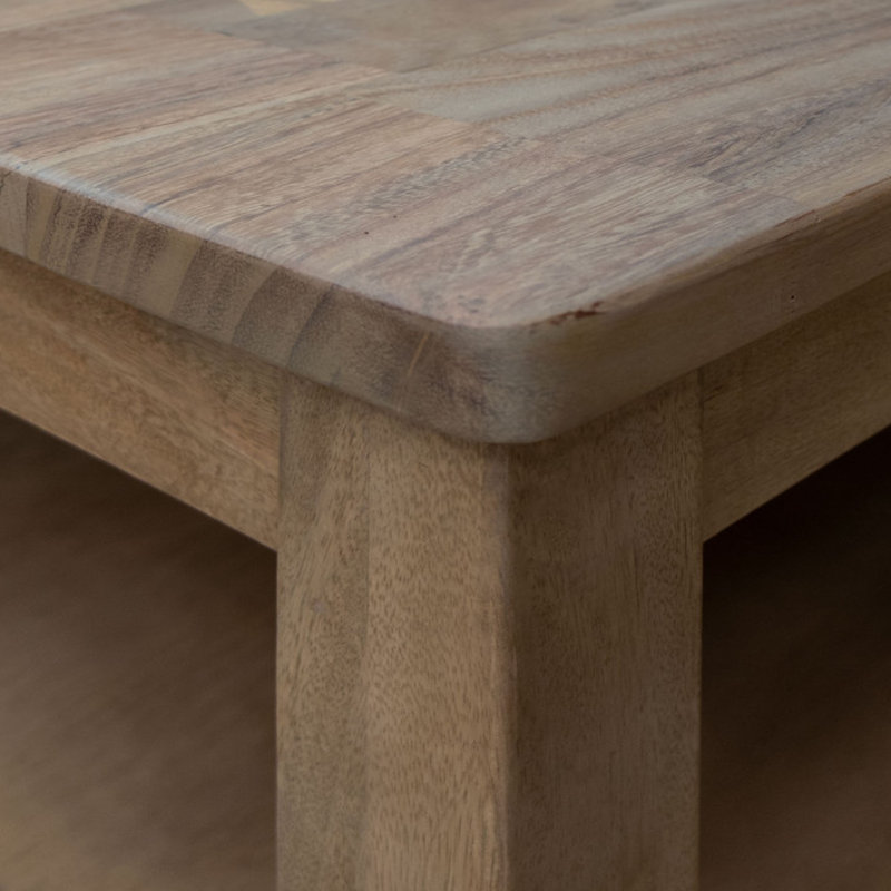 Umey Natural Brown Wood and Metal Chairside Table with Storage