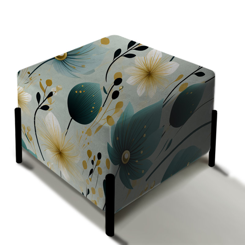 Repose-pieds bleu sarcelle et ivoire à motif floral Elegance