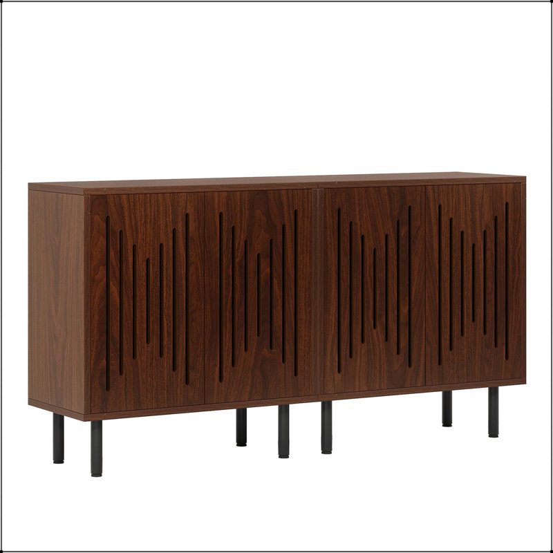 Buffet bahut, ensemble de 2 armoires de rangement avec tablettes réglables, Noyer
