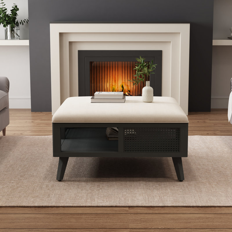 Square Rattan Coffee Table with Storage, Black
