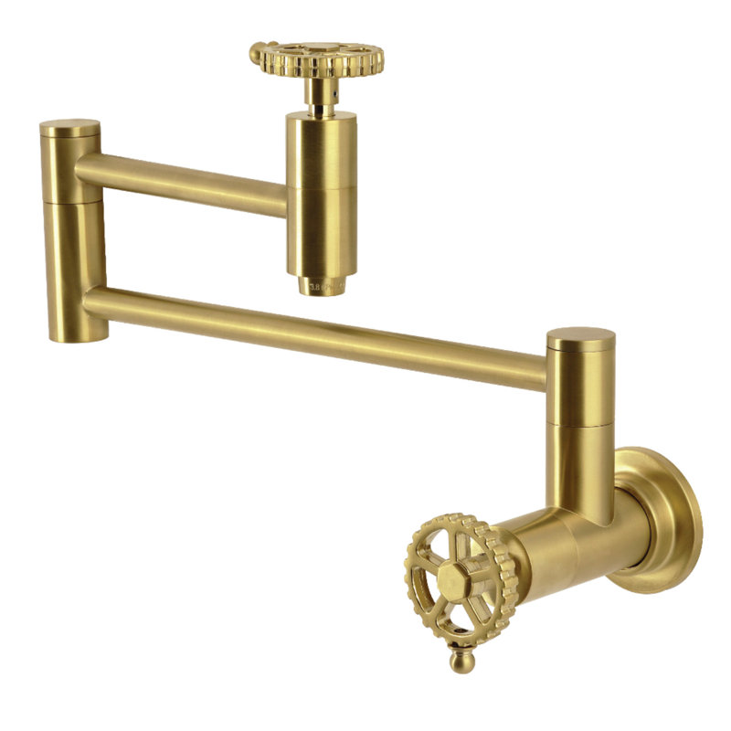 Kingston Brass Fuller Two-Handle 1-Hole Wall Mount Pot Filler Faucet, Brushed Brass