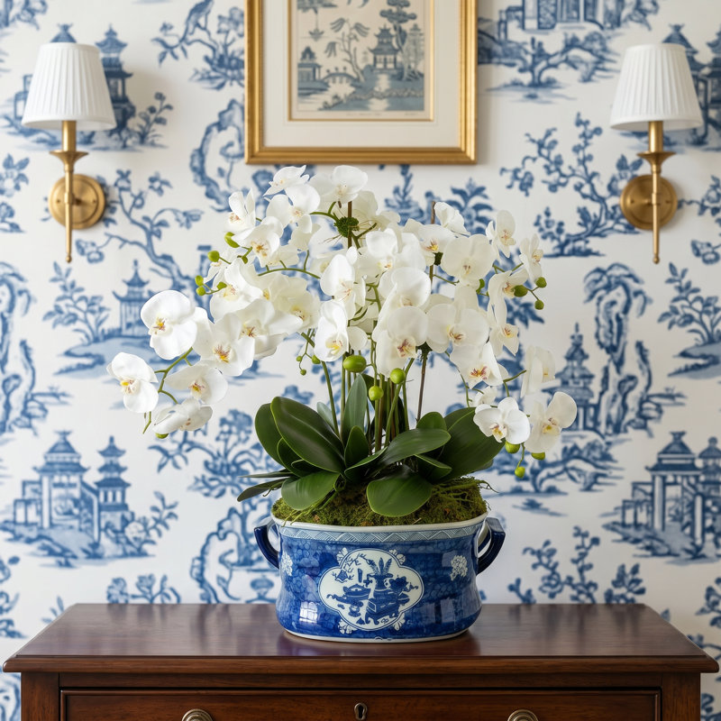 Orchid Arrangement in Decorative Ceramic Planter