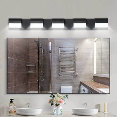  Barre d'éclairage de salle de bain 5 lumières à DEL à intensité variable, noir moderne