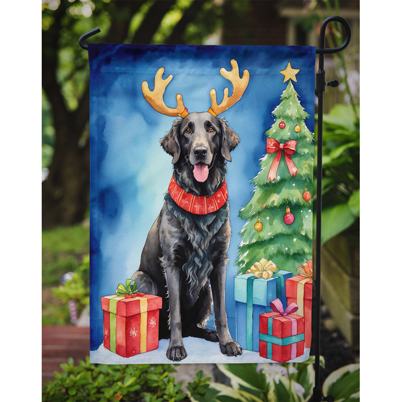 Drapeau de Noël renne de jardin, Retriever à poil frisé