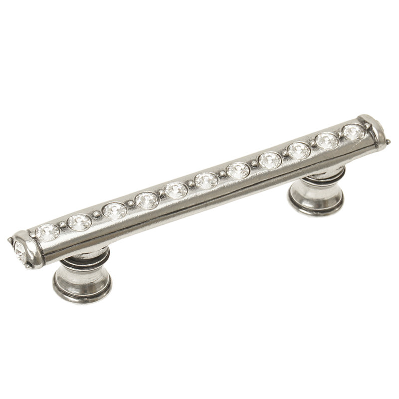Caché 4 inches c.c. pull with flared feet with center of Swarovski Clear Crystals in Chalice, Silver, 3"