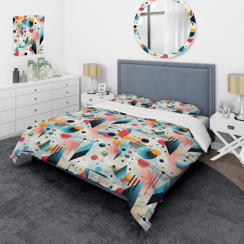 Ensemble de housse de couette rose et bleu 1950S, Housse de couette pour très grand lit et 2 très