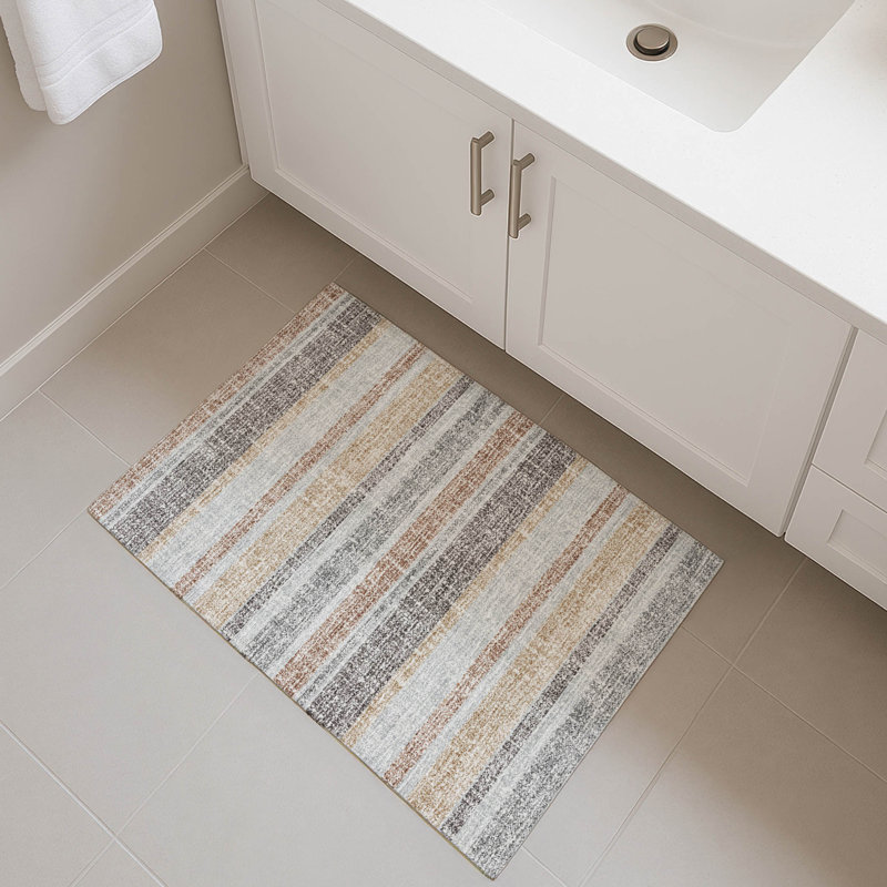 Premium Machine Washable Mayfield AMF2122 Striped Rug, 1'8" x 2'6", Gray