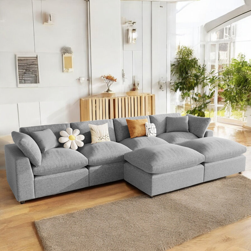 Grand canapé modulaire rembourré en U Larralde, 2 grandes chaises avec espace de rangement pour le salon, 2 coussins de soutien