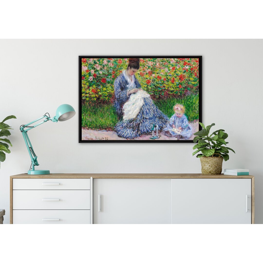 Gerahmter Kunstdruck Leinwandbild Camille Monet und ein Kind im Garten in Argenteuil von Claude Monet