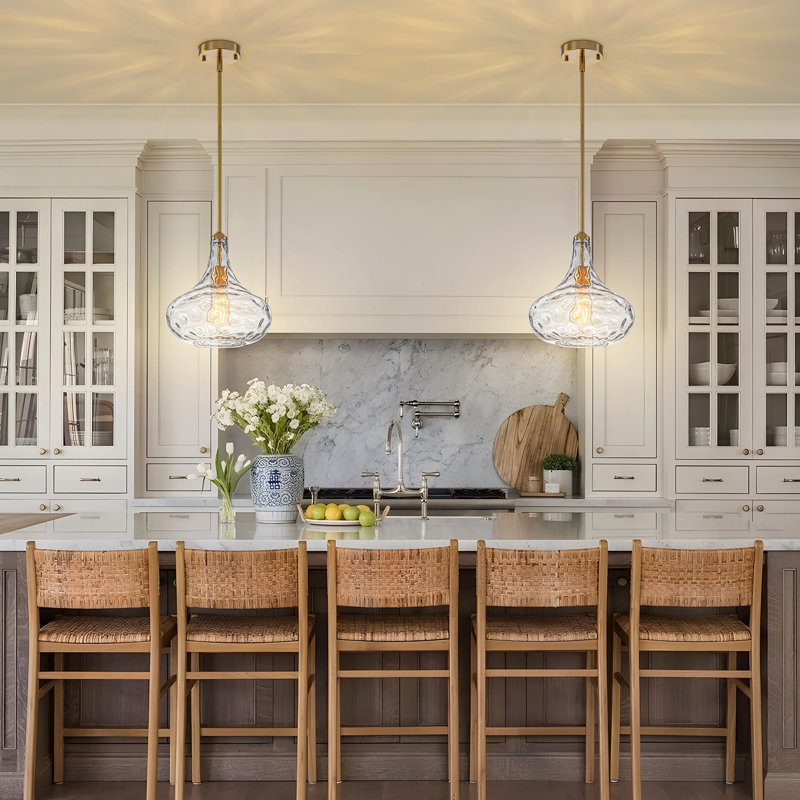  1 - Light Dimmable Single Glass Pendant Light, Gold