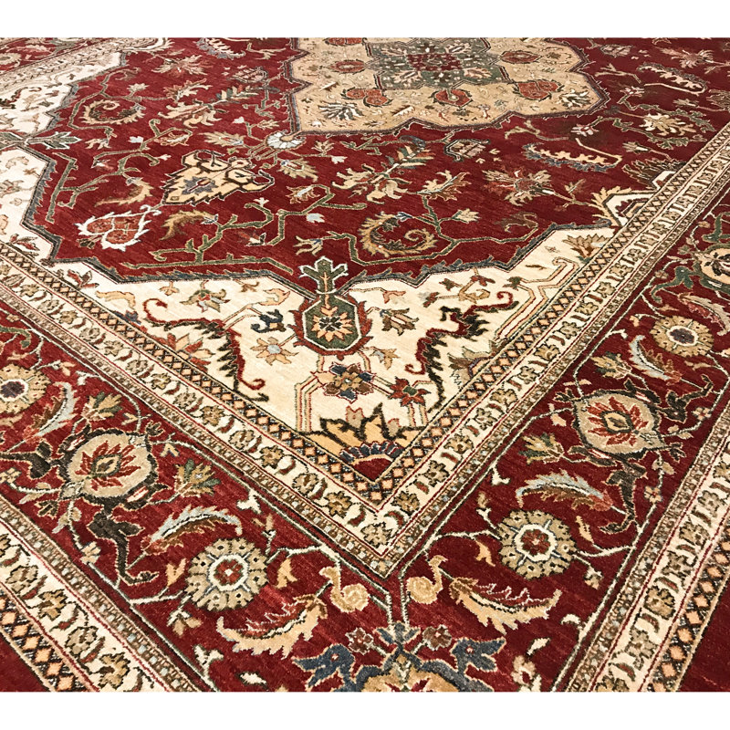 Tapis rouge et beige noué à la main de haute qualité