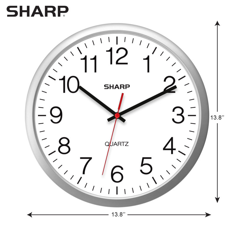 Sharp Silver 14 Inch Quartz Wall Clock with Silent Sweep Movement