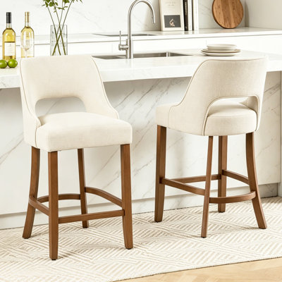 Tabouret de bar rembourré à hauteur de comptoir avec pieds en bois massif
