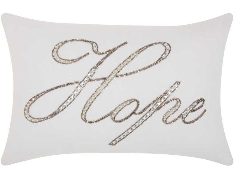 White Cotton Beaded Hope Decorative Throw Pillow