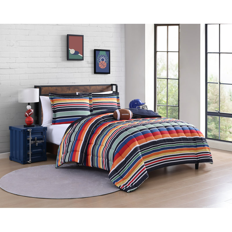 Full Black Multicolor Microfiber Kids Reversible Comforter Set