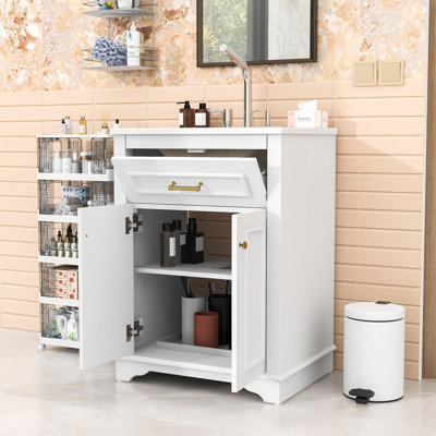 Meuble-lavabo de salle de bain avec lavabo, 2 portes et tiroir coulissant