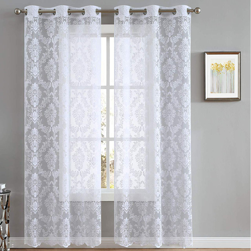 Lisa Semi Sheer Curtain Pair, White, 38" W x 63" L